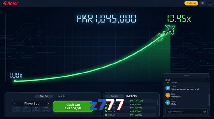 Main screen of Z777 aviator page for PK players