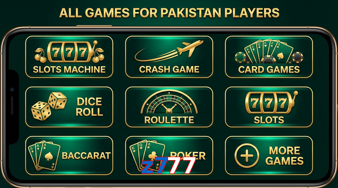 Main screen of Z777 games page for PK players