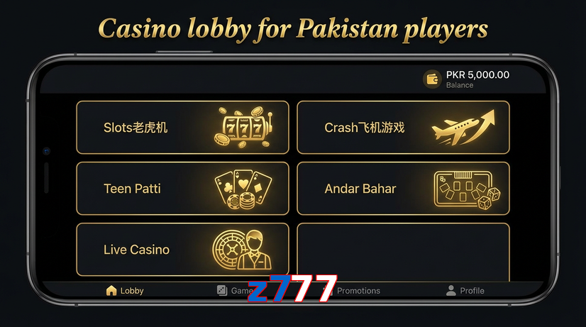 Lobby view of Z777 for Pakistan users