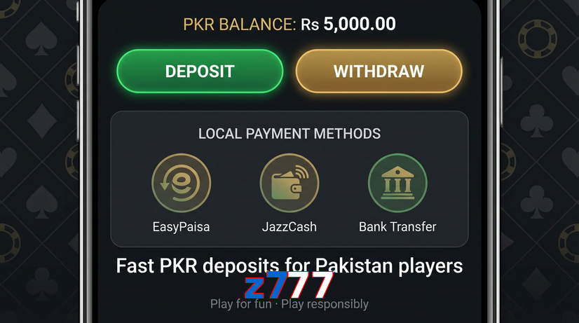 Deposit and withdrawal screen with PKR methods