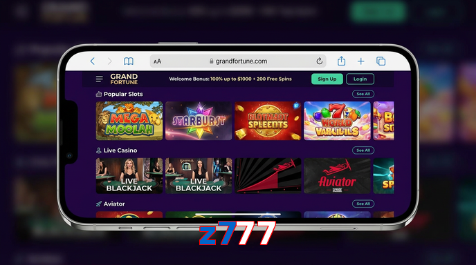 Main screen of Z777 ios page for PK players
