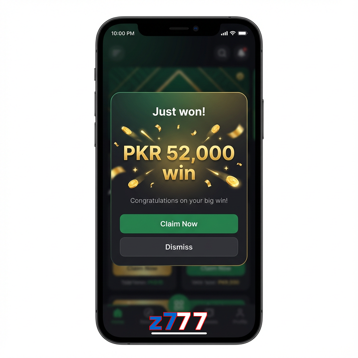 Main screen of Z777 win page for PK players